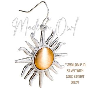 Two Tone Satin Metal Sun Dangle Earrings